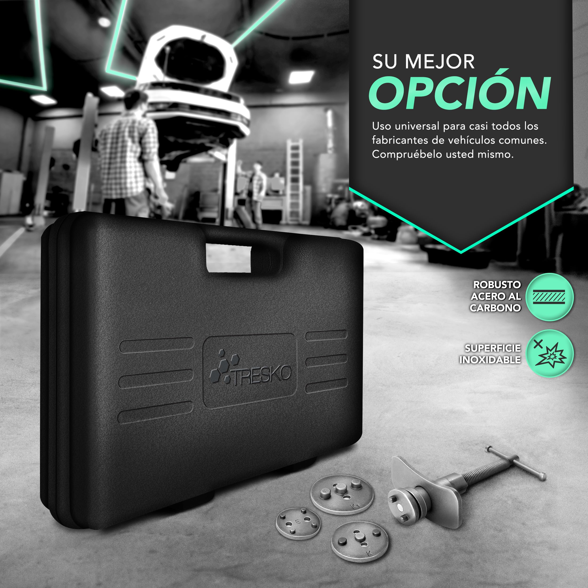 TRESKO® Reposicionador de pistones de Freno 23 Piezas Incl. Guantes para reposicionar el pistón de Freno al Cambiar los Discos, Las Zapatas o Las Pastillas de Freno