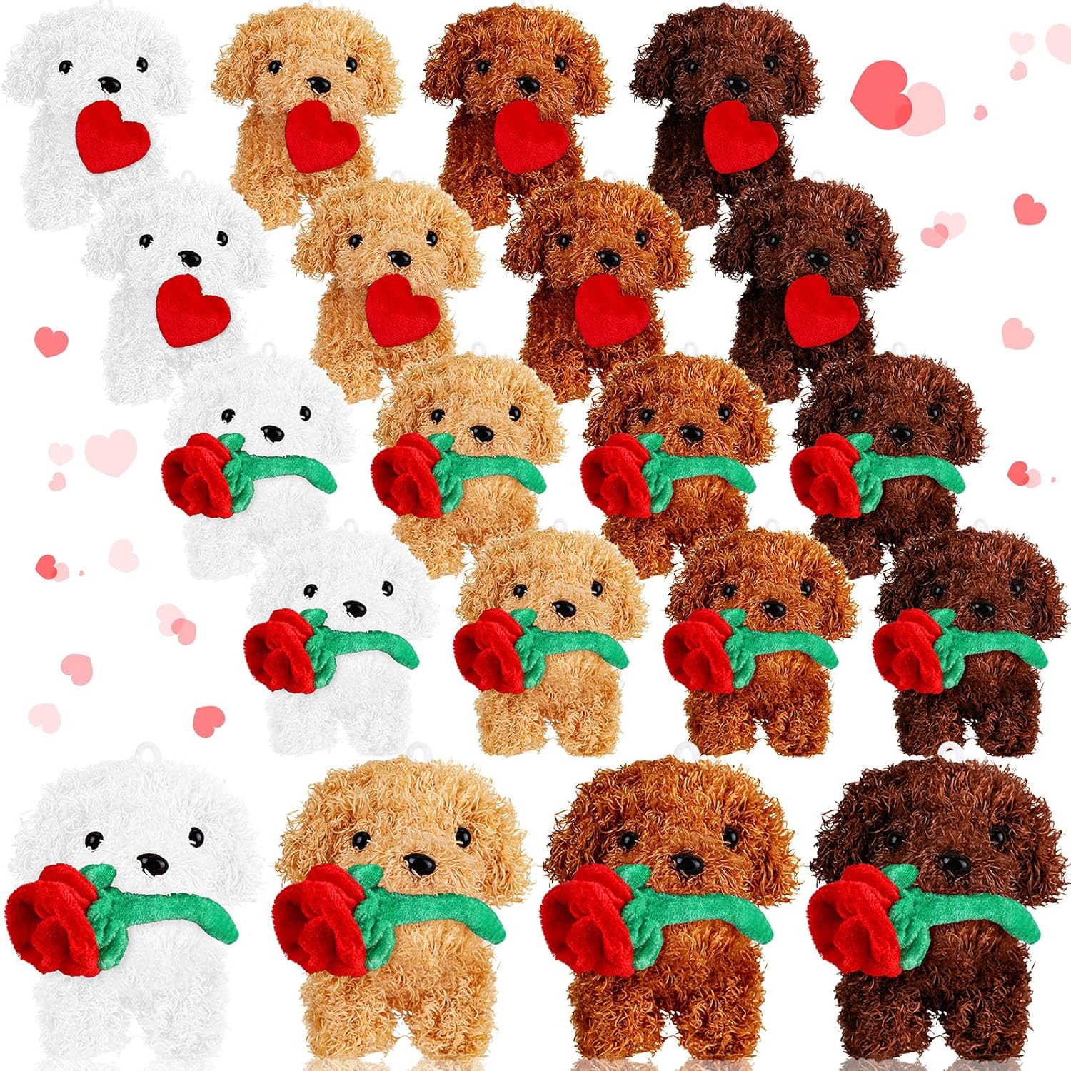 Liliful 20 Pcs Valentine Animals Dog with Rose Heart Mini