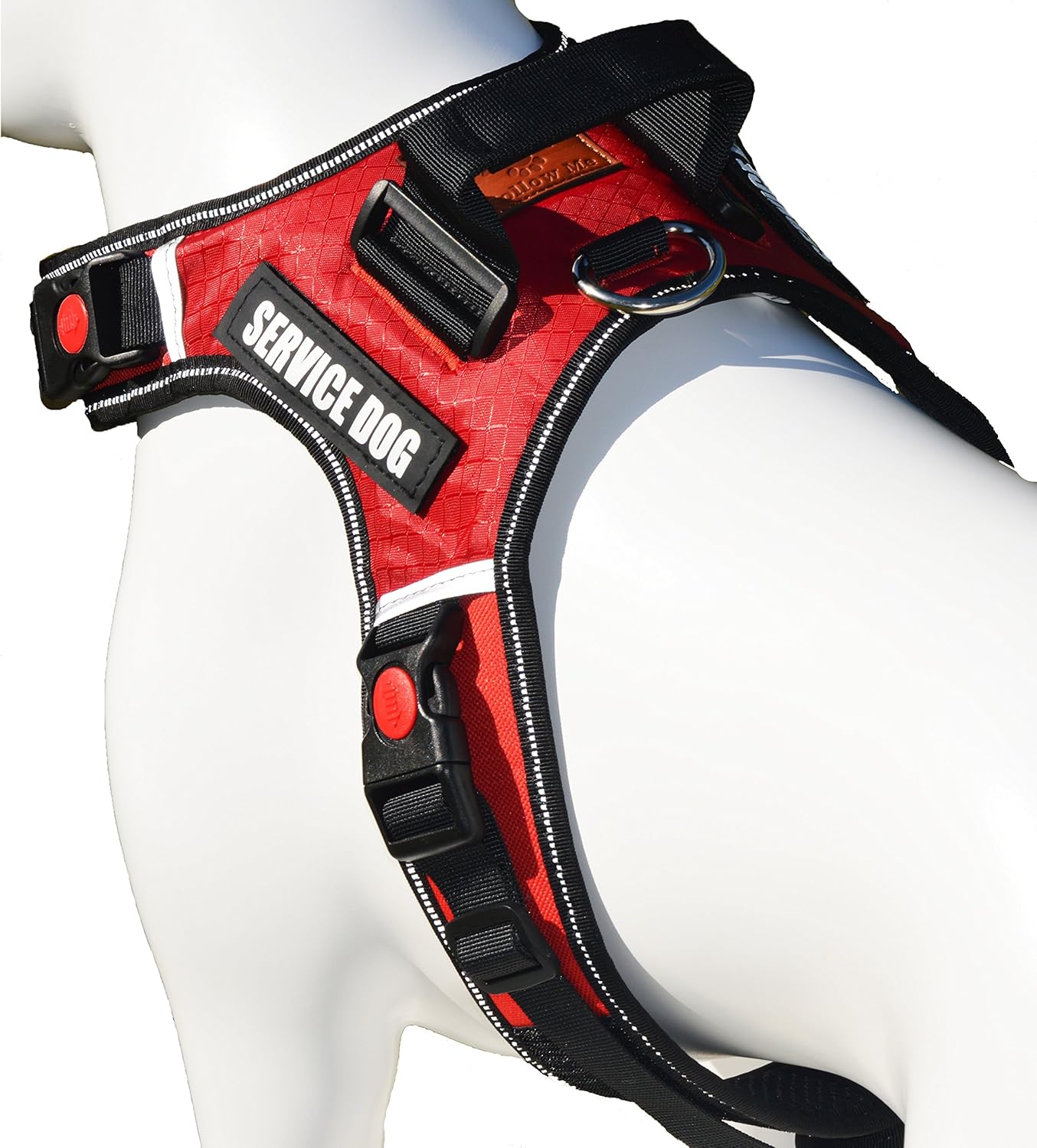 ALBCORP Reflective Service Dog Vest Harness – No-Pull Harness with Handle & Comfy Mesh Padding – Available in Sizes XS-XL– with 2 Removable Hook & Loop Service Dog Patches, Small, Red