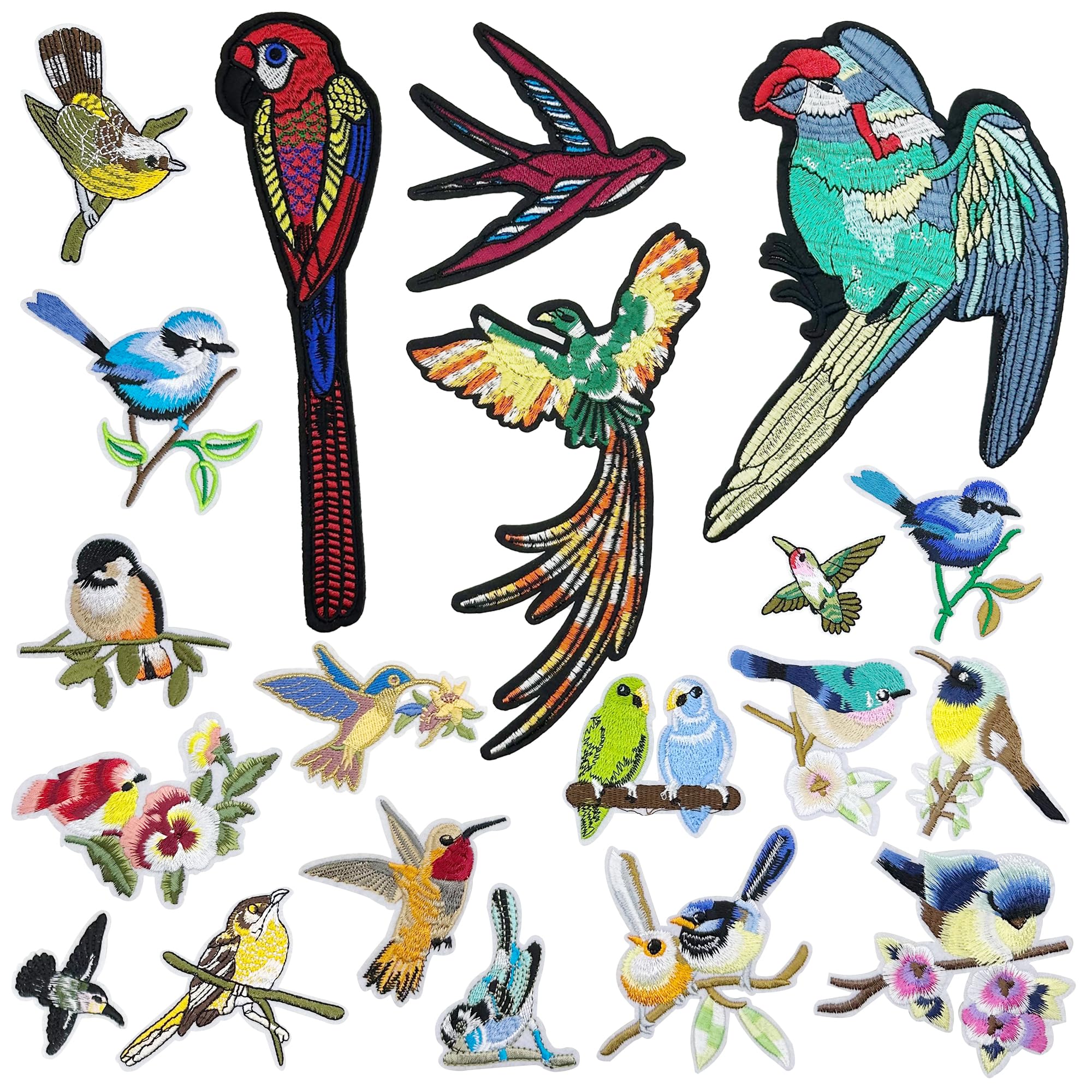 Attuslla 20 PCS Sew on Patches, Bird Iron On Patches Repair Patches Kit for Jeans Jackets Clothes Backpack Cap DIY Crafts Sew Making