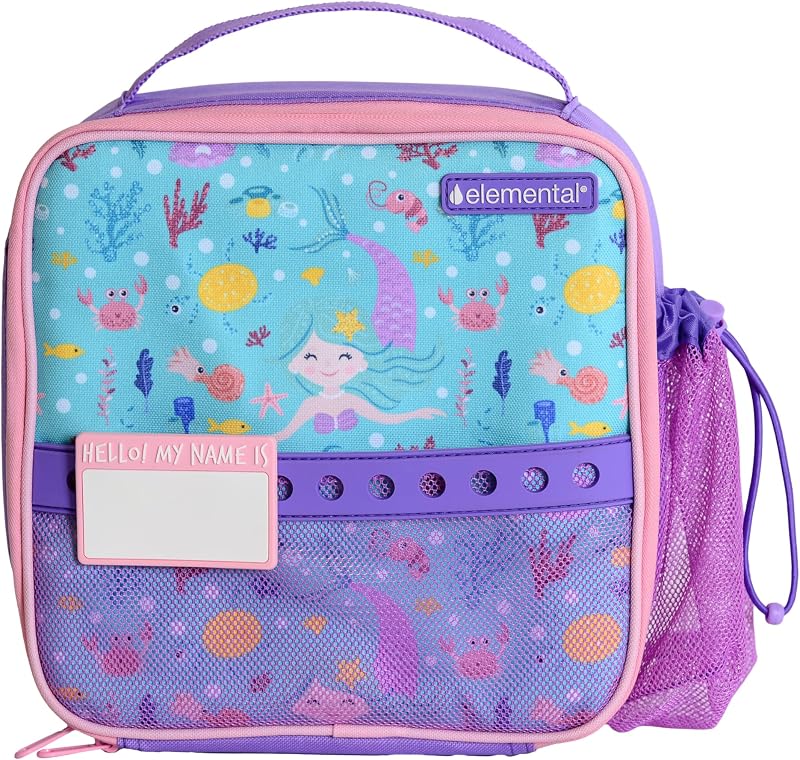 Insulated Lunch Bag for Kids, with Water Bottle Pocket & Charm Band, Fits Lunch Box, Lunch Bag for School to Keeps Food at Optimal Temperature, 3L - Mermaid
