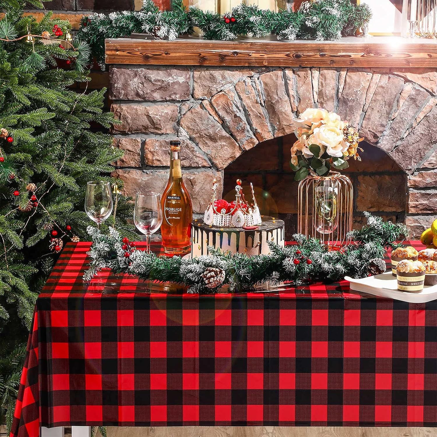 Breling Red and Black Lumberjack Checkered Tablecloth Plastic Gingham Table Cover Disposable Tablecloth for Camping, Holiday Decor, 108 x 54 Inch(3 Packs) - Image 5