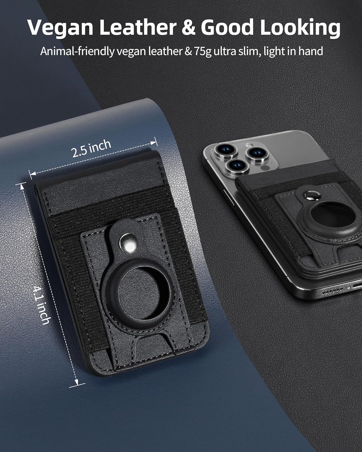 For Magsafe Wallet Stand with Airtag Holder, Strongest Magnetic Wallet for iPhone 17/16/15/14/13/12 Series, ID Window, 4 Card Slots, 10 Cards Holder, Vegan Leather, RFID Blocking, Black - Image 7