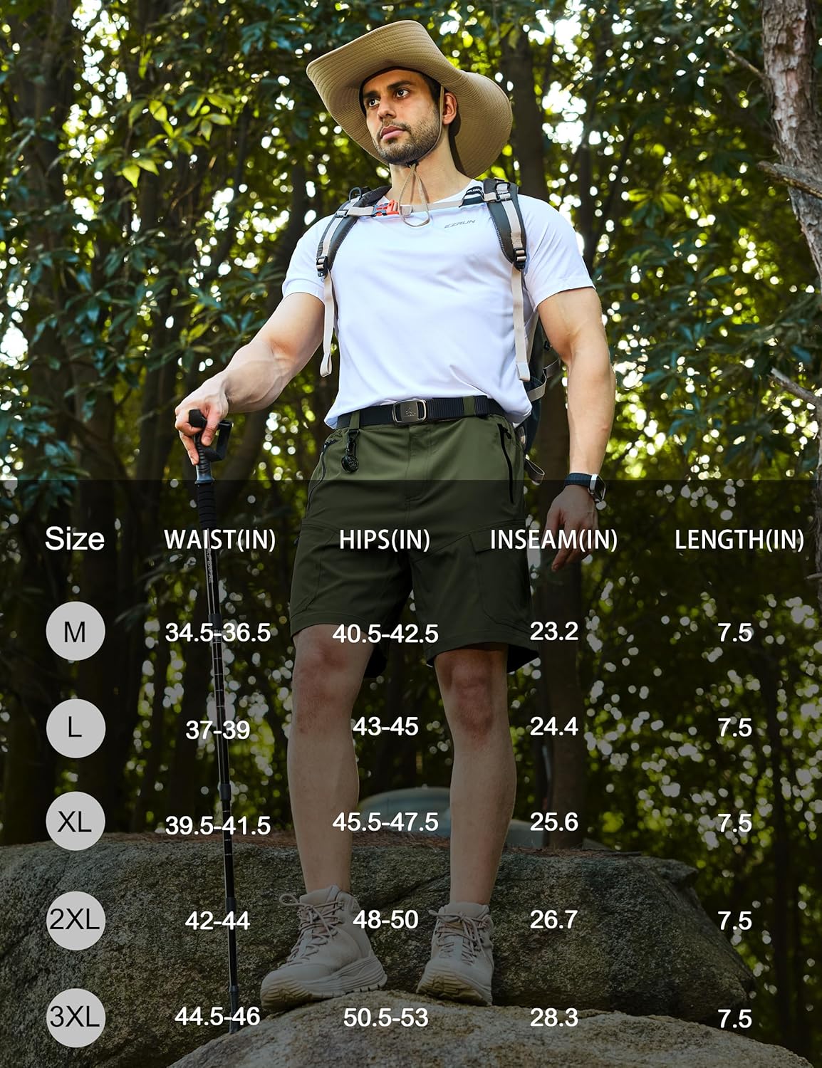 KPSUN Men's 7" Hiking Cargo Shorts Lightweight Quick Dry Tactical Golf Shorts with Zipper Pockets for Fishing Camping Work