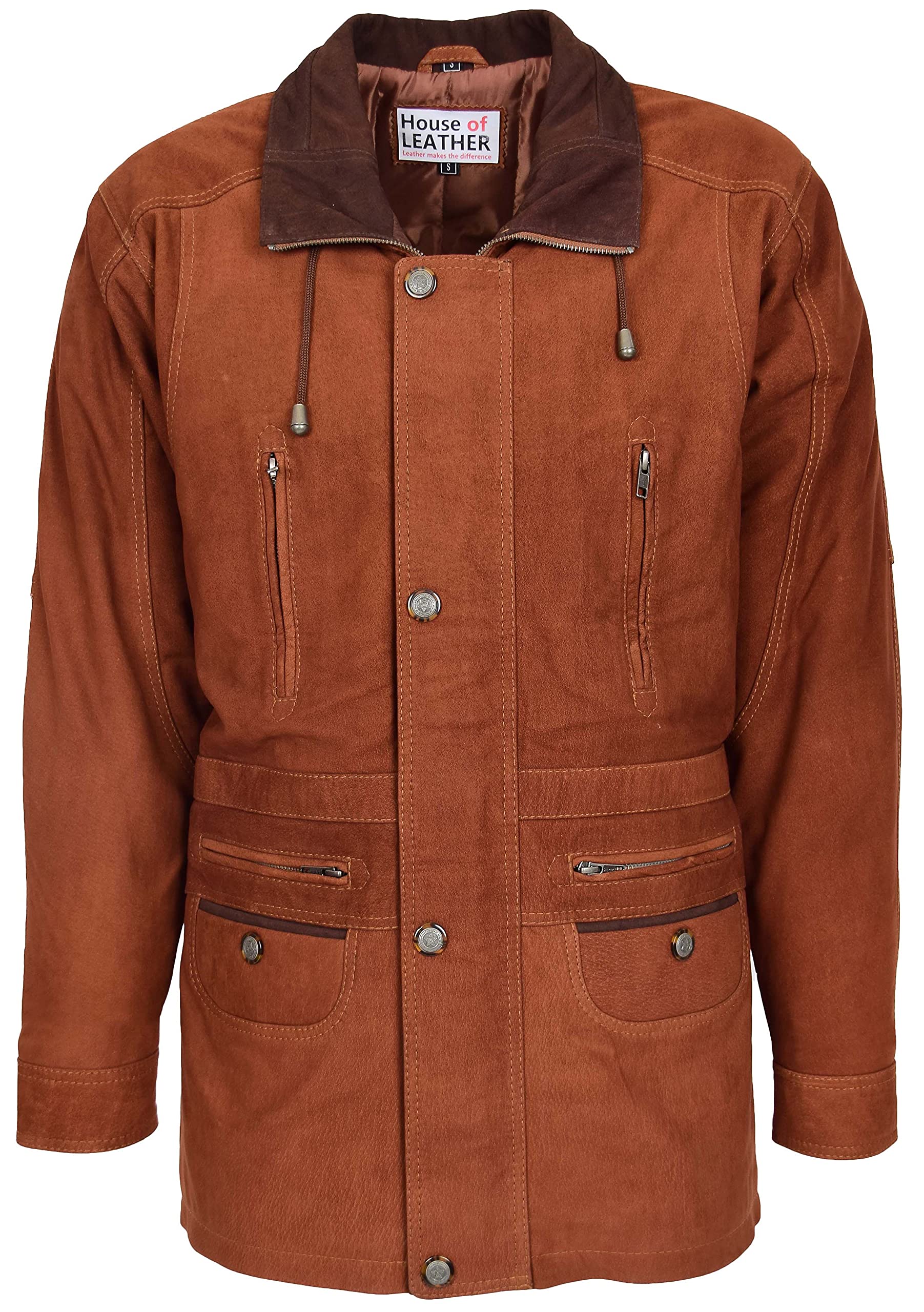 Mens Nubuck Leather Coat Winter Overcoat Classic Style Jason (3XL, Tan Nubuck)