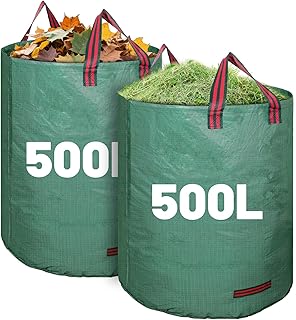 Dntorx Gartensack 2x500L, Stabiler Gartenabfallsack mit Griffen Selbststehend Laubsack Wasserdicht Faltbar Wiederverwendbar aus Polypropylen-Gewebe 150GSM für Grünschnitt Gras Laub Gartenabfälle