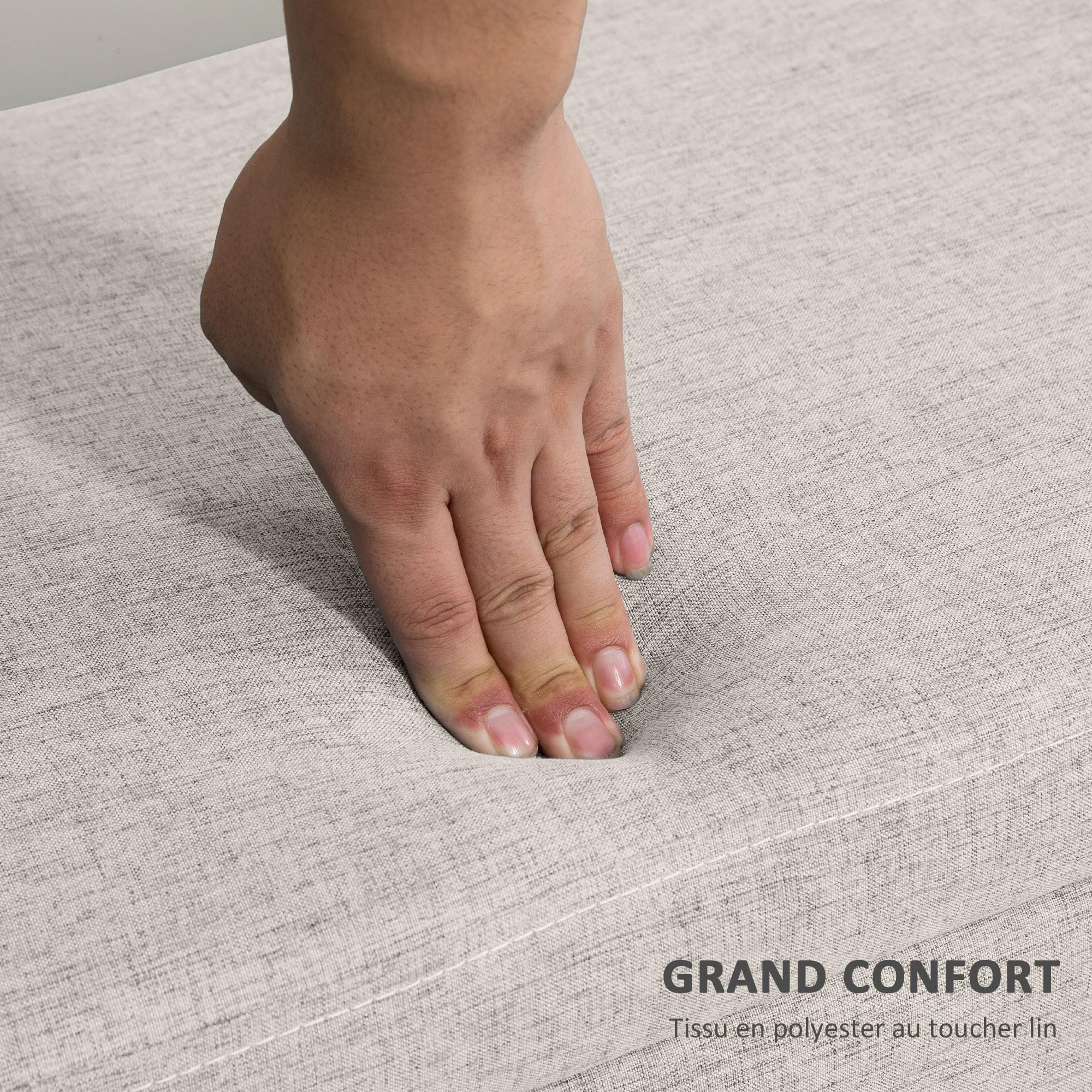 HOMCOM Banc Coffre Rangement Rembourré 110 x 39 x 45 cm Beige | Banc de Lit, Aspect Lin, pour Chambre à Coucher, Salon, Entrée, Charge 220 Kg