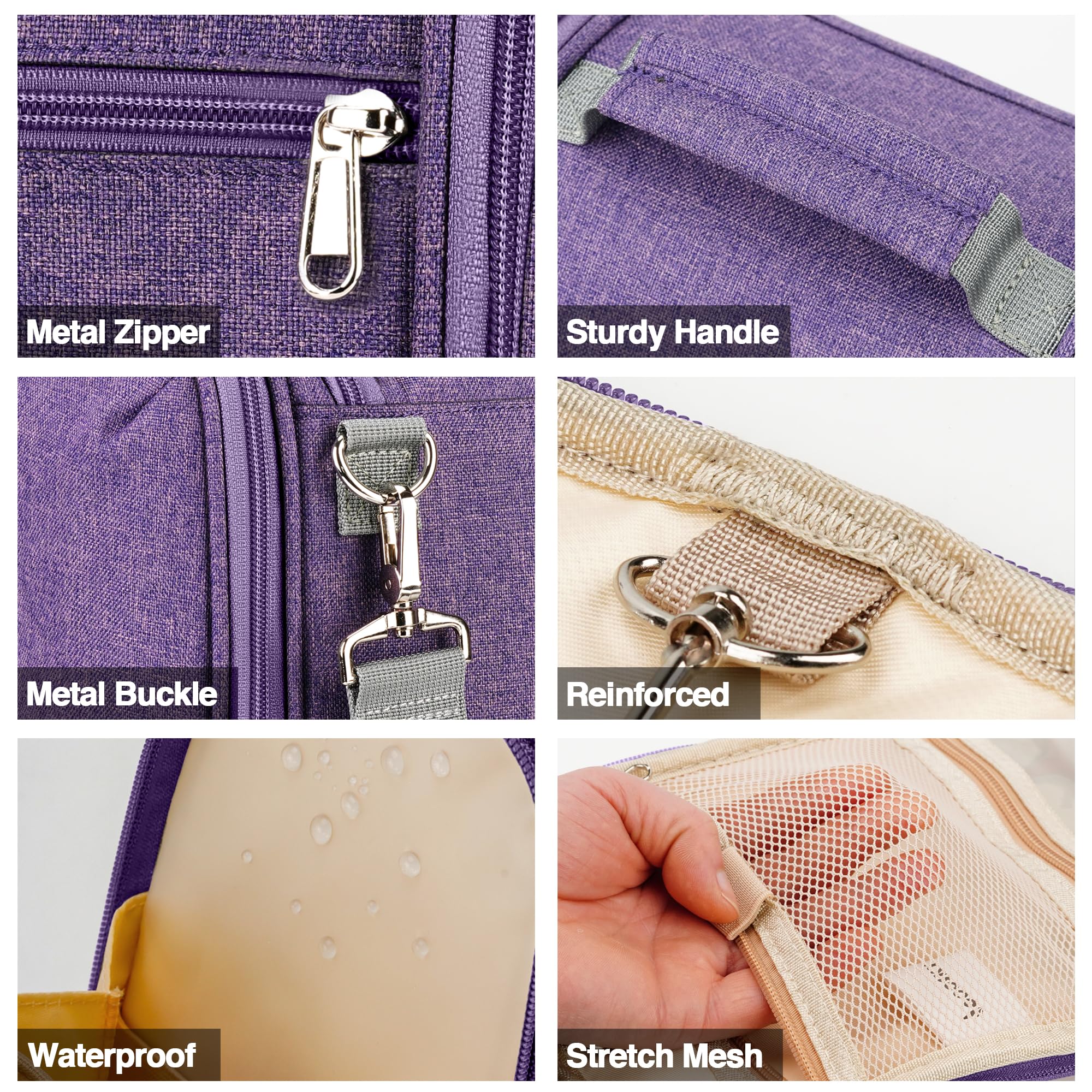COOSKY Extra große hängende Reise-Kulturbeutel für Damen und Herren, Hygienebeutel, Badezimmer- und Dusch-Organizer-Set mit Gummiband-Haltern für Toilettenartikel, Kosmetik, Make-up, Pinsel, F