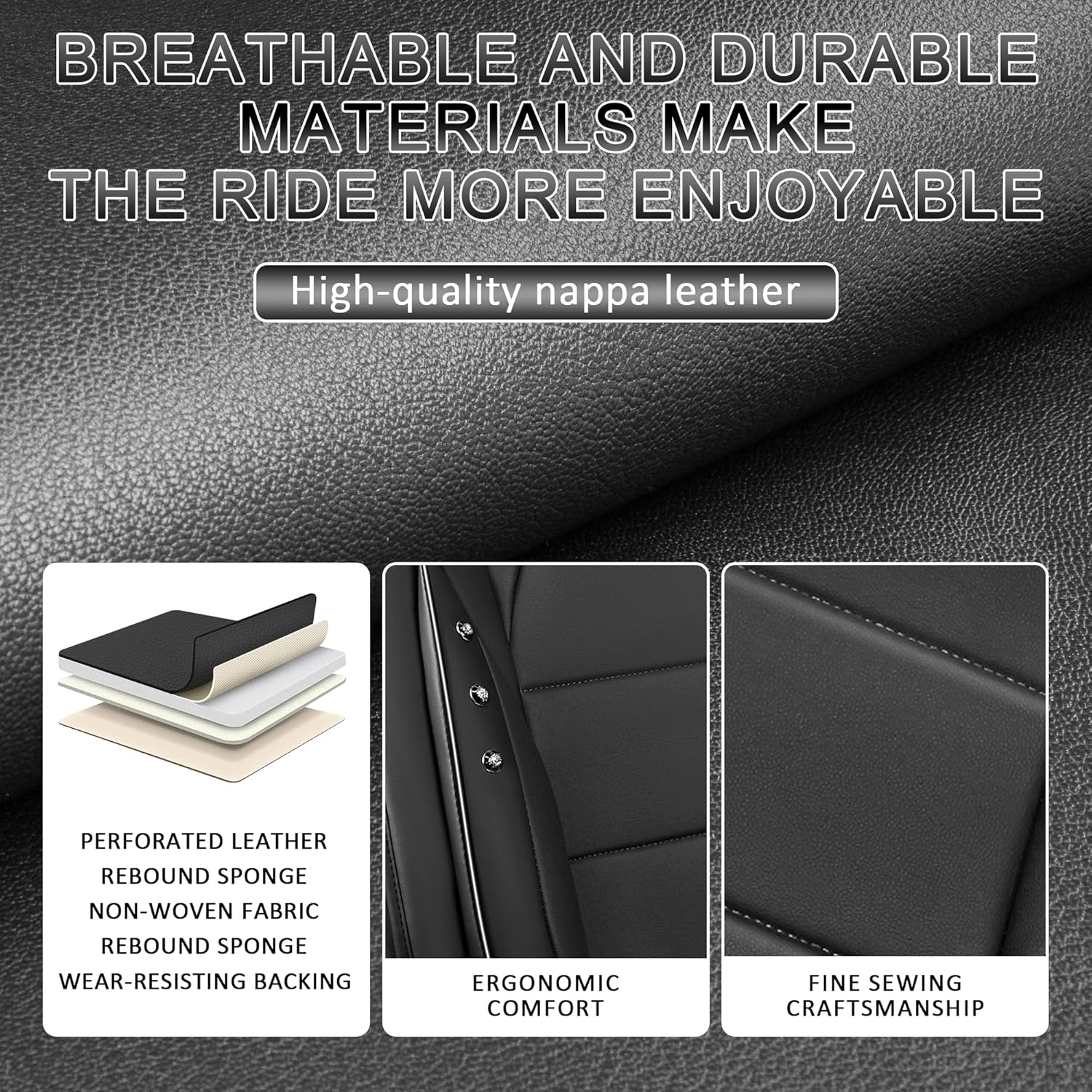Seat Covers Full Set, Fashion Seat Cover for Chevy Silverado 2008-2025, Premium Leather Auto Seat Protector Anti-Slip Waterproof Car Seat Cushion,Trendy Style(Full Seats, Black)