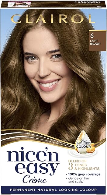 Clairol Nice'n Easy Crème Permanent Hair Dye, 6 Light Brown, 220g