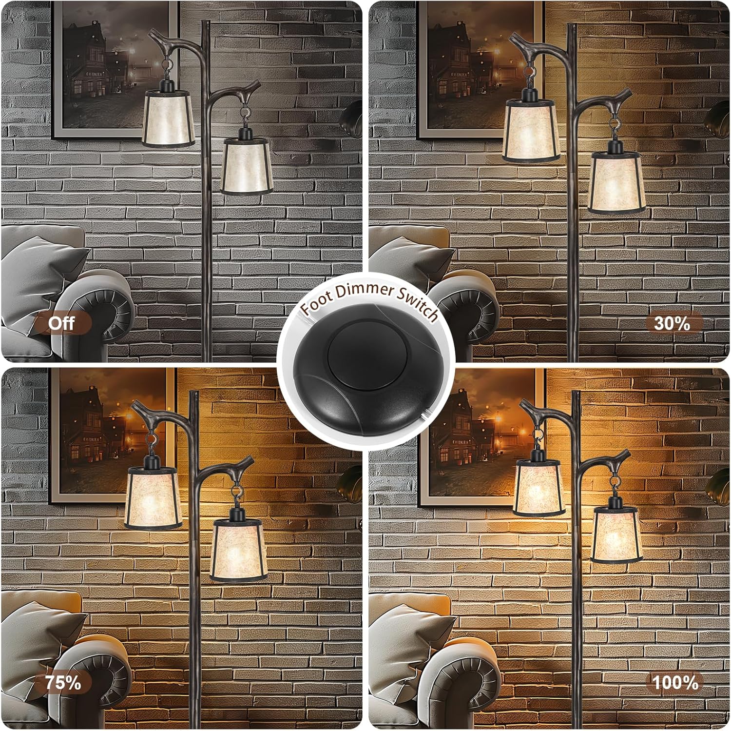 68" Farmhouse Floor Lamp With Mica Shade For Living Room,Modern Industrial Vintage Standing Floor Lamp for Bedroom ,Stepless Dimmable Rustic Tree Trunk Tall Lamp For Office,Living Room (Bulb Included)