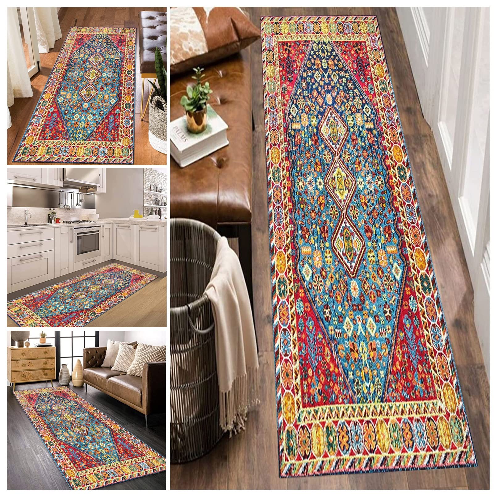 Alfombra estrecha para pasillo cocina escaleras alfombra tradicional roja antideslizante de 3m