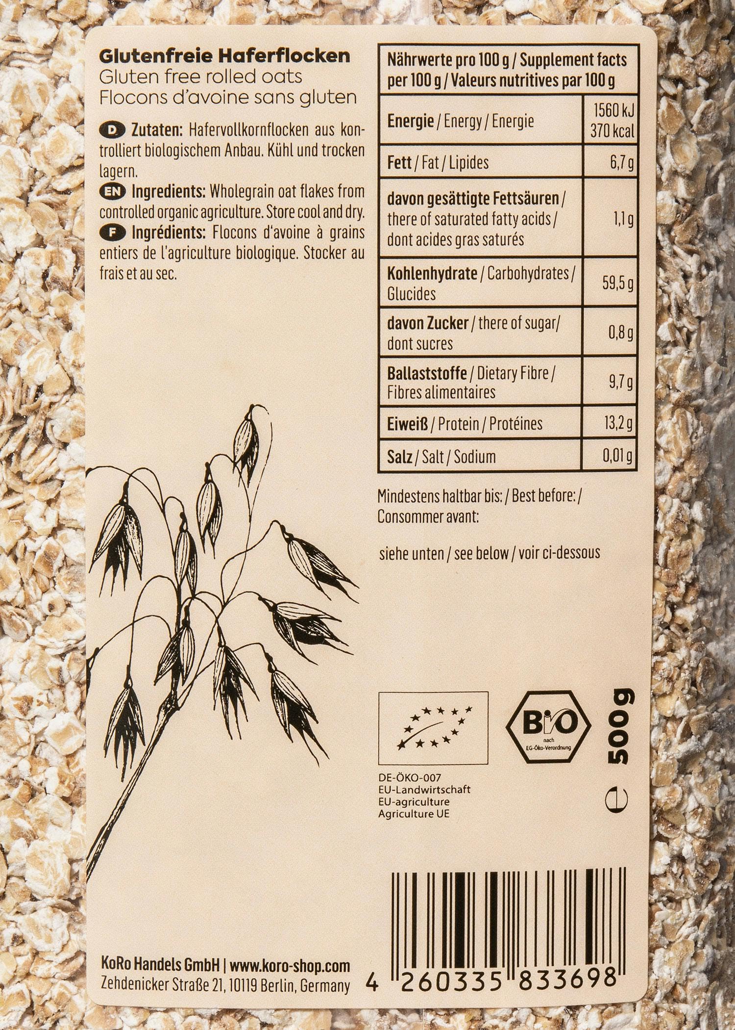 KoRo - Glutenfreie Bio Haferflocken Kleinblatt 6 x 500 g