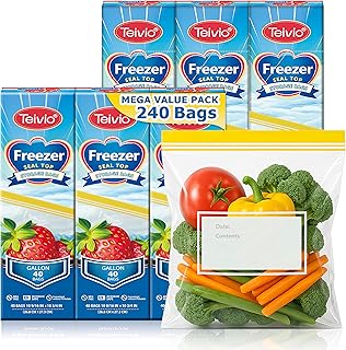 Teivio Gallon Freezer Bags 240 Count (6 Pack of 40), Double Zipper Seal, BPA-Free Plastic Food Storage Bag...