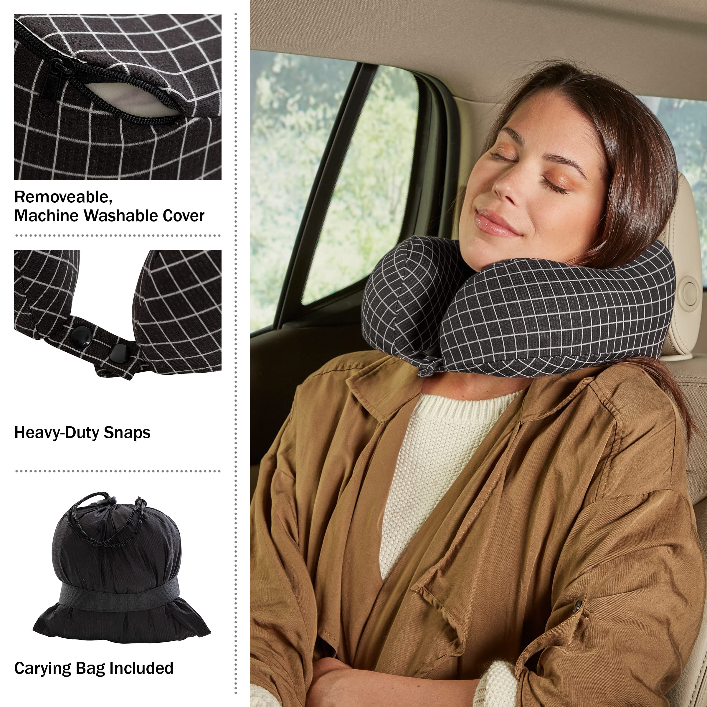 Home-Complete Podróżna pianka z pamięcią kształtu, nadająca się do prania, poduszka do spania w samolotach, pociągach, samochodach i autobusach, czarna