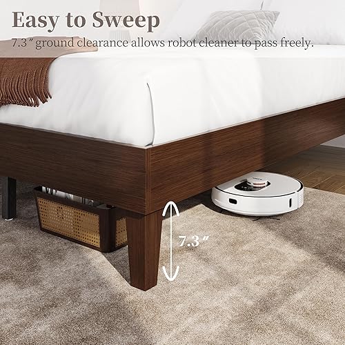 Miniatura 38 de Yaheetech Base de cama Queen con plataforma de madera maciza natural con soporte de listones de madera, espacio debajo de la cama de 12 pulgadas
