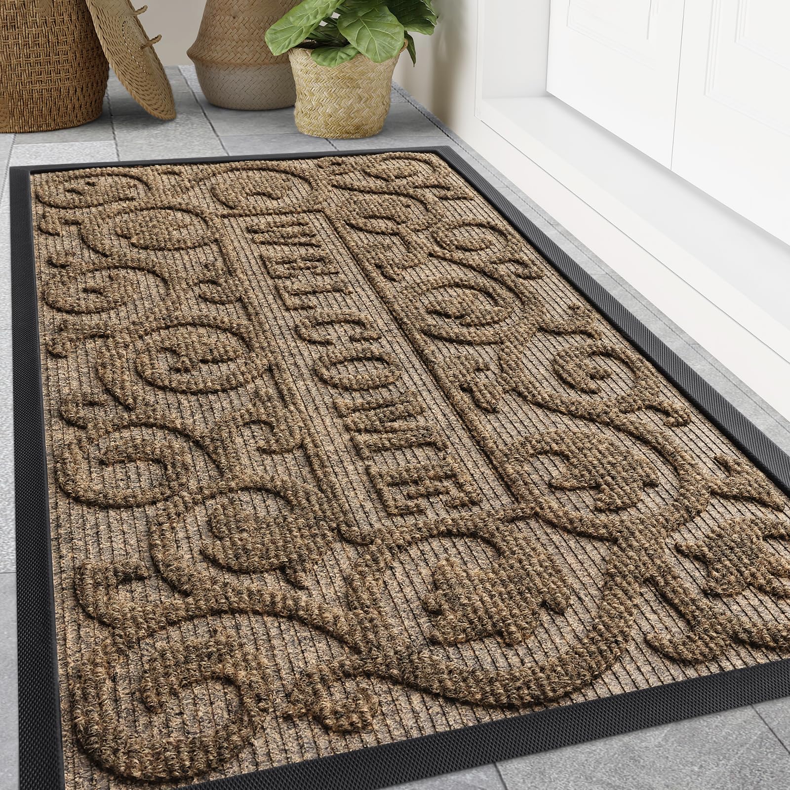 Smiry Front Door Mat Outside Entrance, Low Profile Rubber Doormat, 47x23