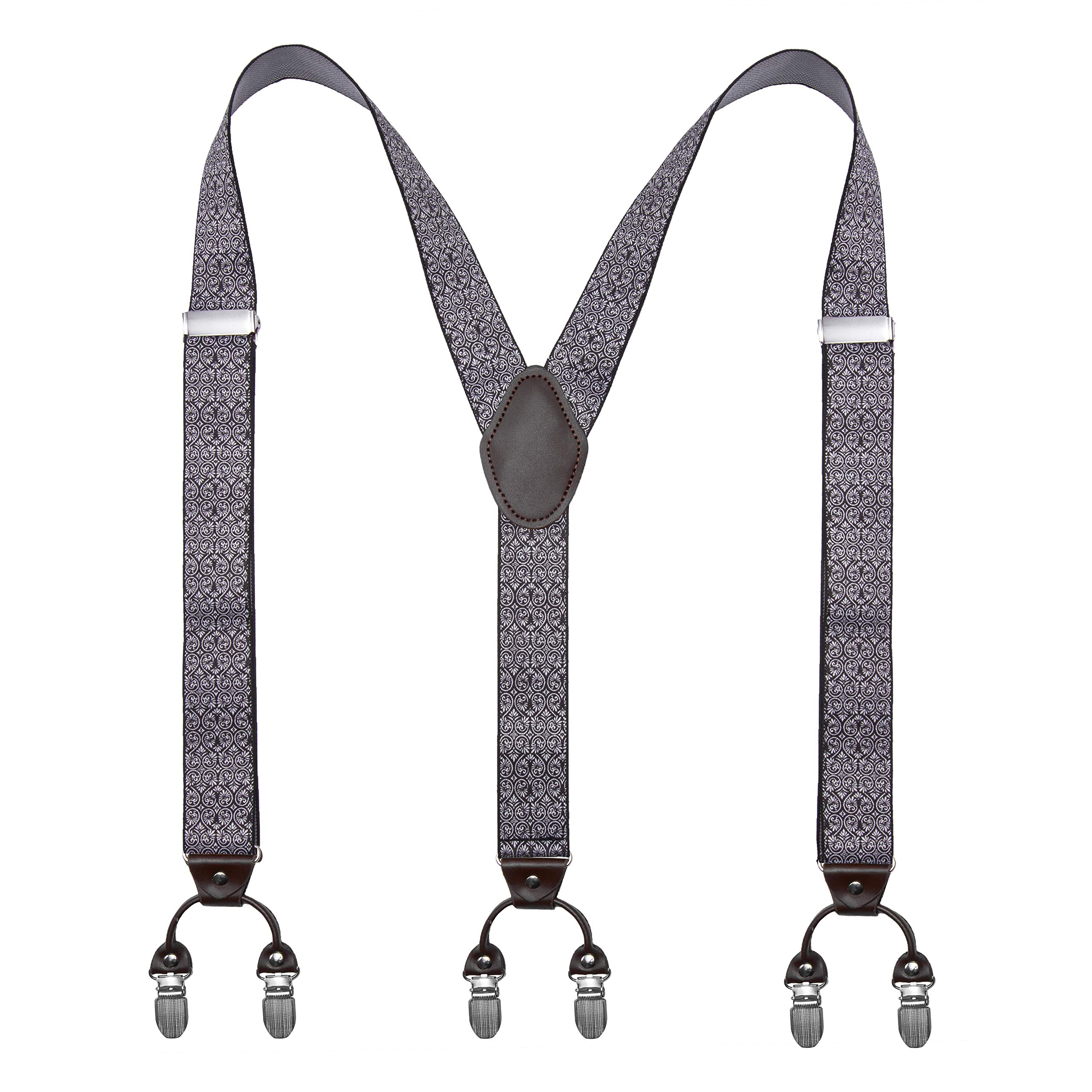 Men’s Heavy Duty Y-Back Suspenders, 6 Strong Metal Clips Adjustable Elastic Straps for Work, Tuxedos, and Daily Wear