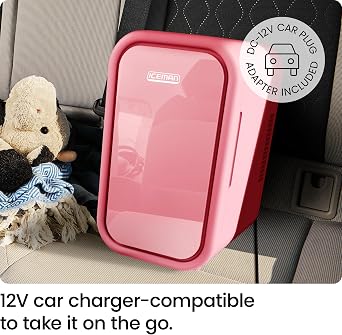 Iceman Portable Mini Fridge Fits 8 x 12 oz Cans, Cooler and Heater Mini Fridge for Bedroom, Car, Office, Dorm and Skincare, AC/DC Car Plug-Compatible - Pink