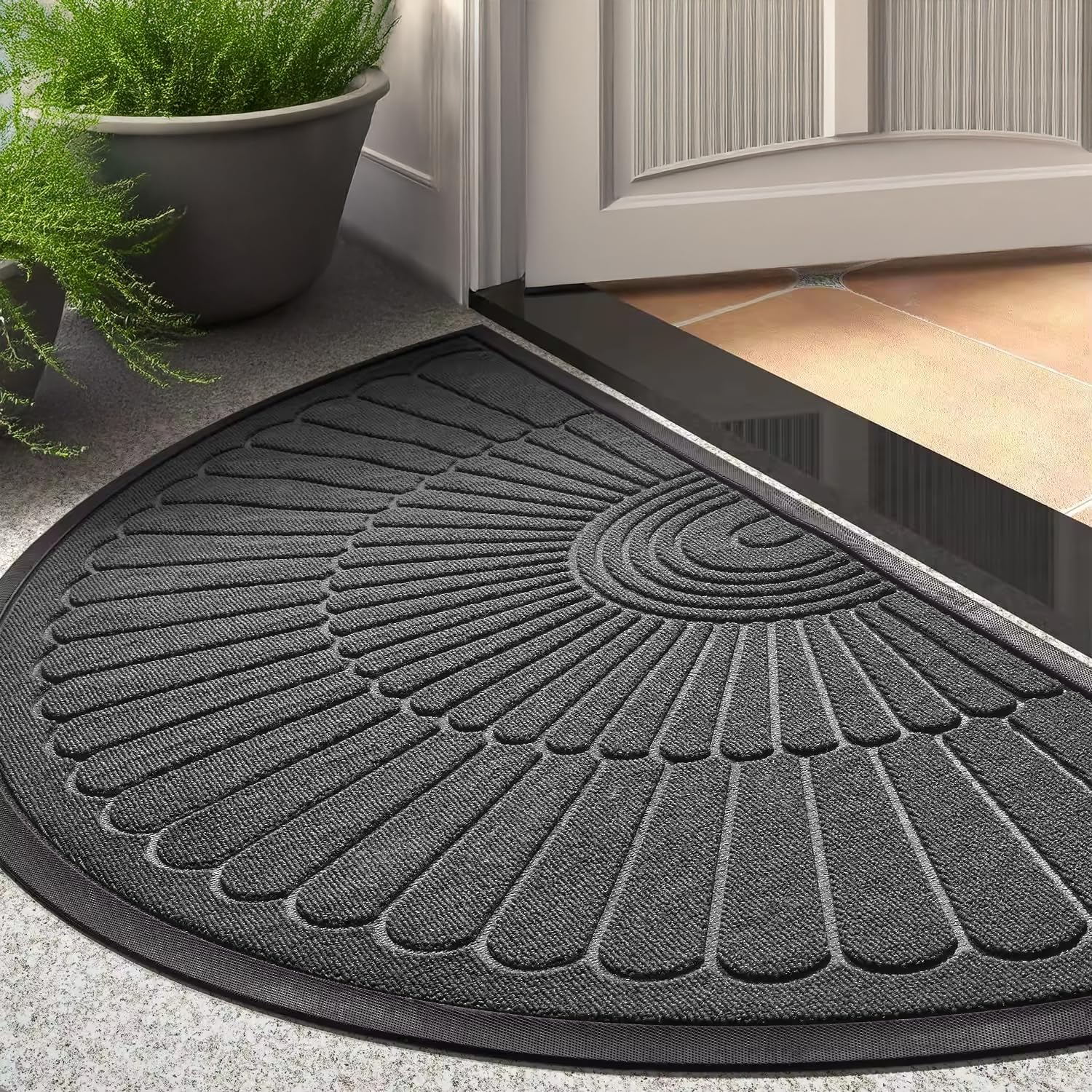 ishro home Door mats for Home Entrance Large Premium Rubber Mat, Anti Skid Mat for Bathroom Floor, Waterproof Non Slip Mat (SemiCircular - Grey - 45x75 Cm)