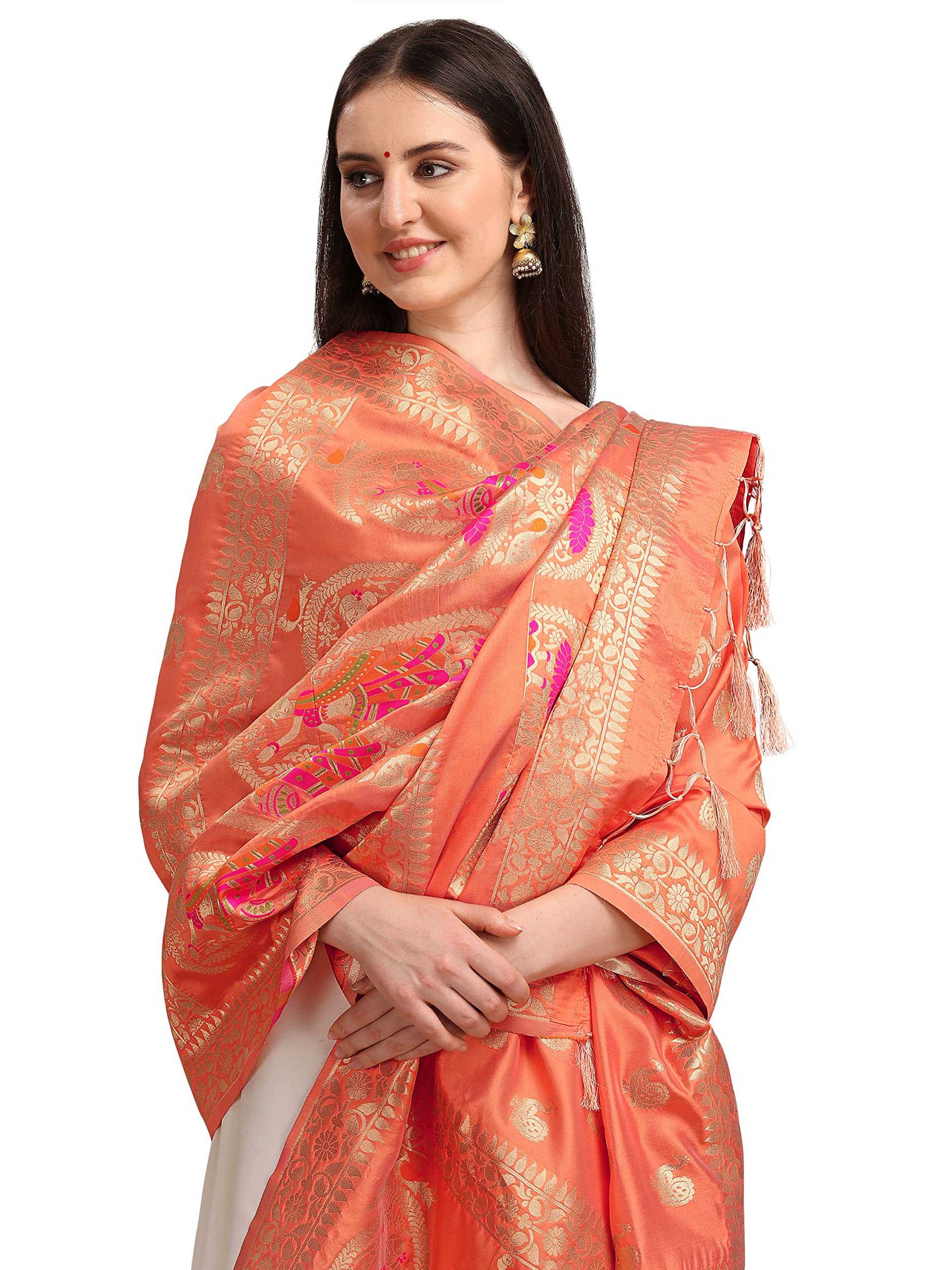 Women's Woven Banarasi Silk Zari Dupatta/Chunni, Width 1 Meter, Length 2.5 Meter (OM-DT-05-PEACHA)-image-45