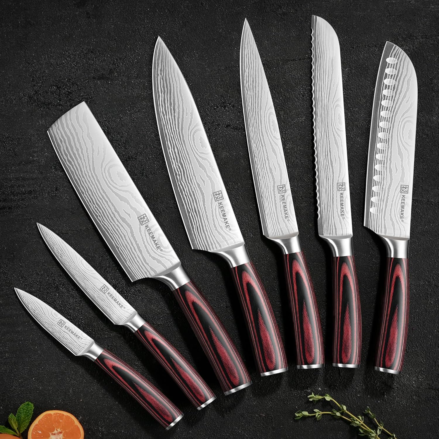 KEEMAKE Kitchen Knife Set, Ultra Sharp Chef Knife Set 7-Piece, High Carbon Stainless Steel Chefs Knife Set, Professional Knives Set for Kitchen with Pakkawood Handle and Gift Box - Image 9