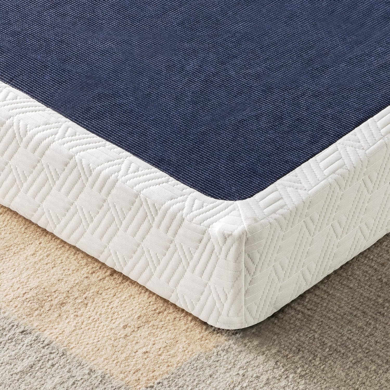 Best Price Mattress 4 Inch Metal Box Spring with Wood Slats, Full, Blue