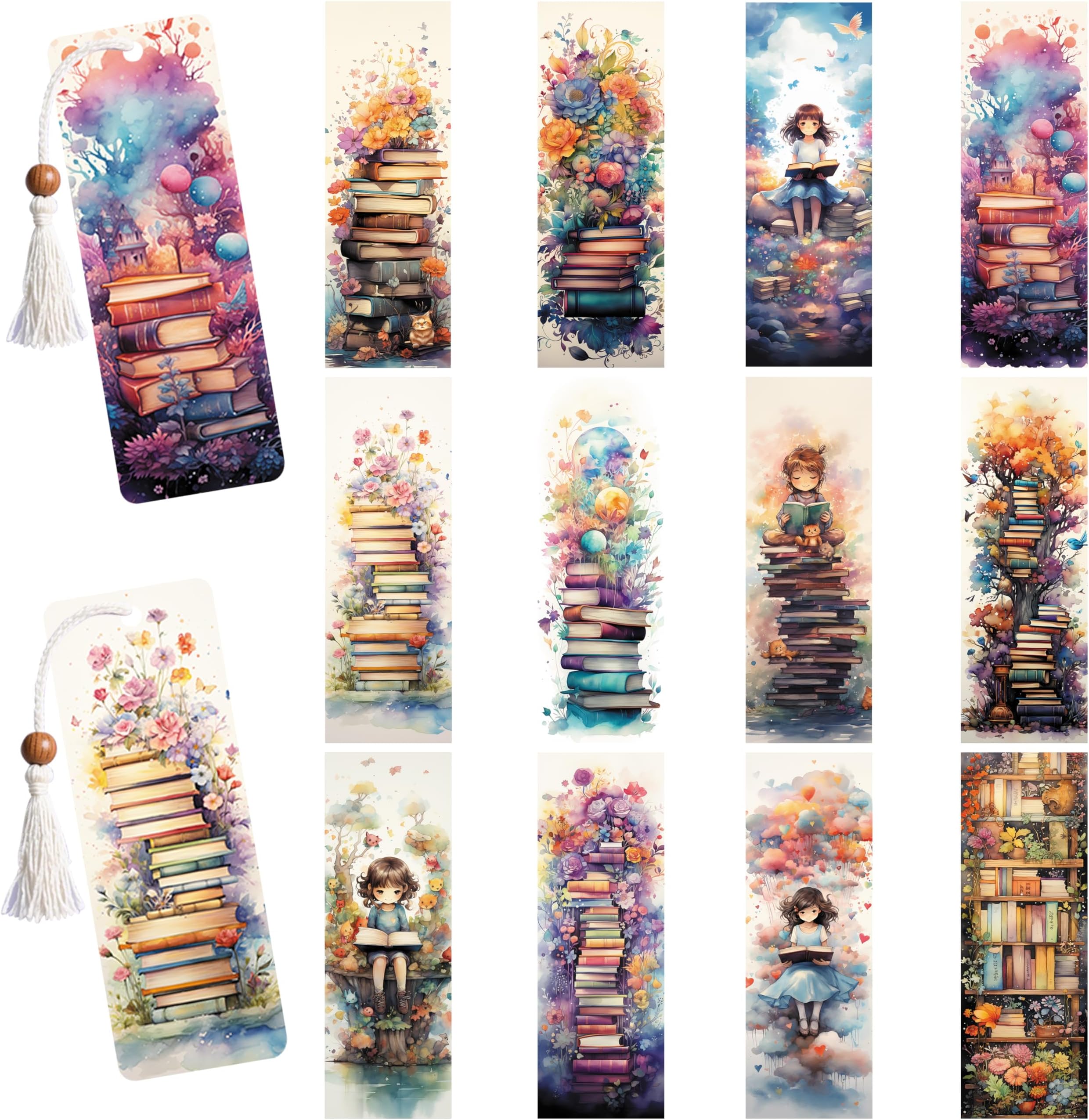 24 pcs UV DTF Bookmark Transfer Papers - UV DTF Decals for DIY Acrylic Bookmarks, Matte Finish and Tassel Designs, Perfect for Book Lovers (Sublimation)