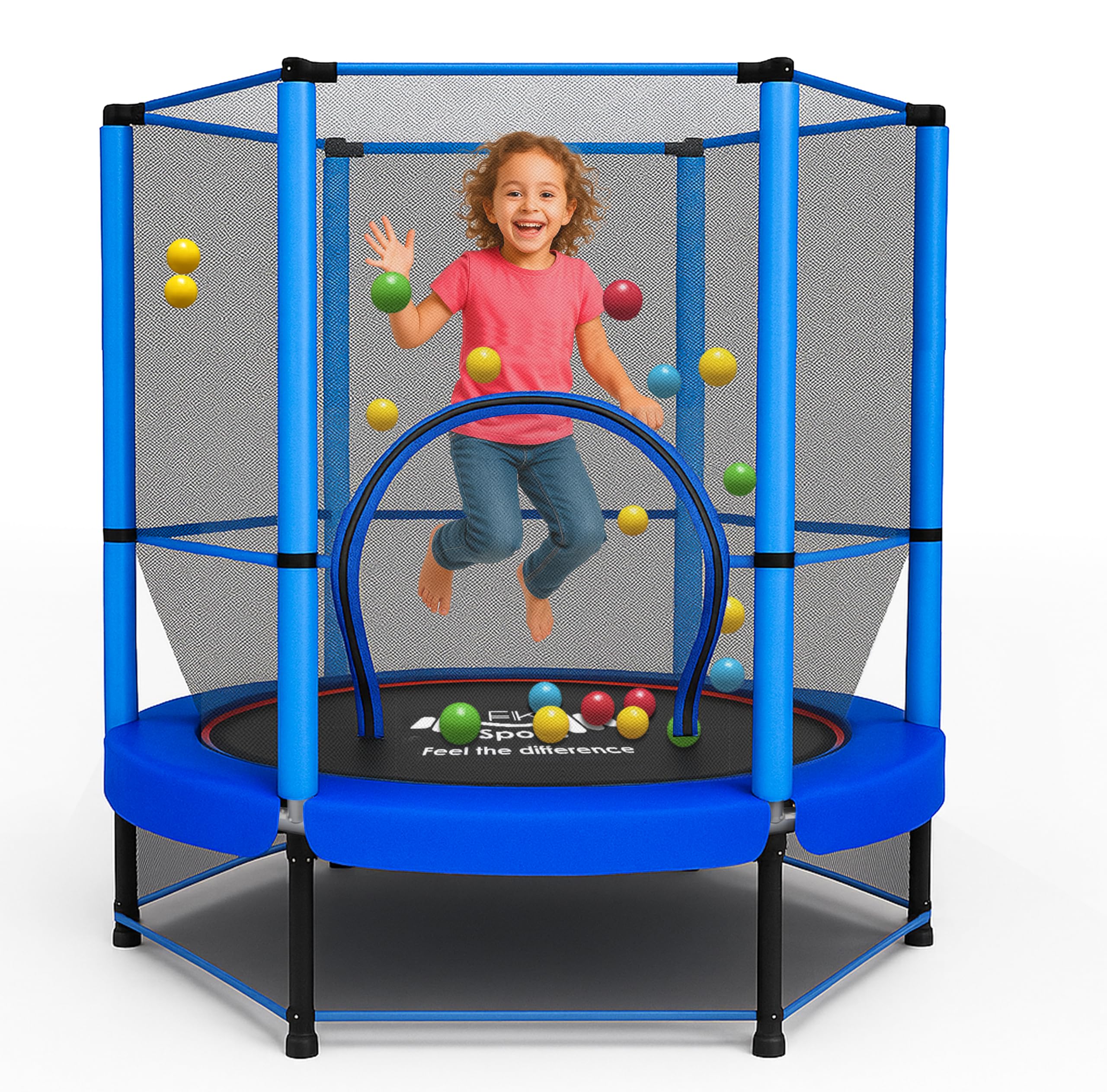FK Sports 55" Rebounder Trampolines for Toddlers, Kids with Safety Enclosure Net, Bungee, Anti-Skid Pad & Steel Frame, Indoor & Outdoor Kids Trampoline - Mini Trampoline from Age 1 to 11 Childern