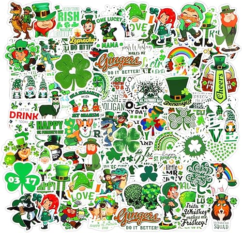 Miniatura 1 de PETCEE 100 calcomanías para el día de San Patricio para niños impermeables de trébol calcomanías para el día de San Patricio calcomanías para sobres