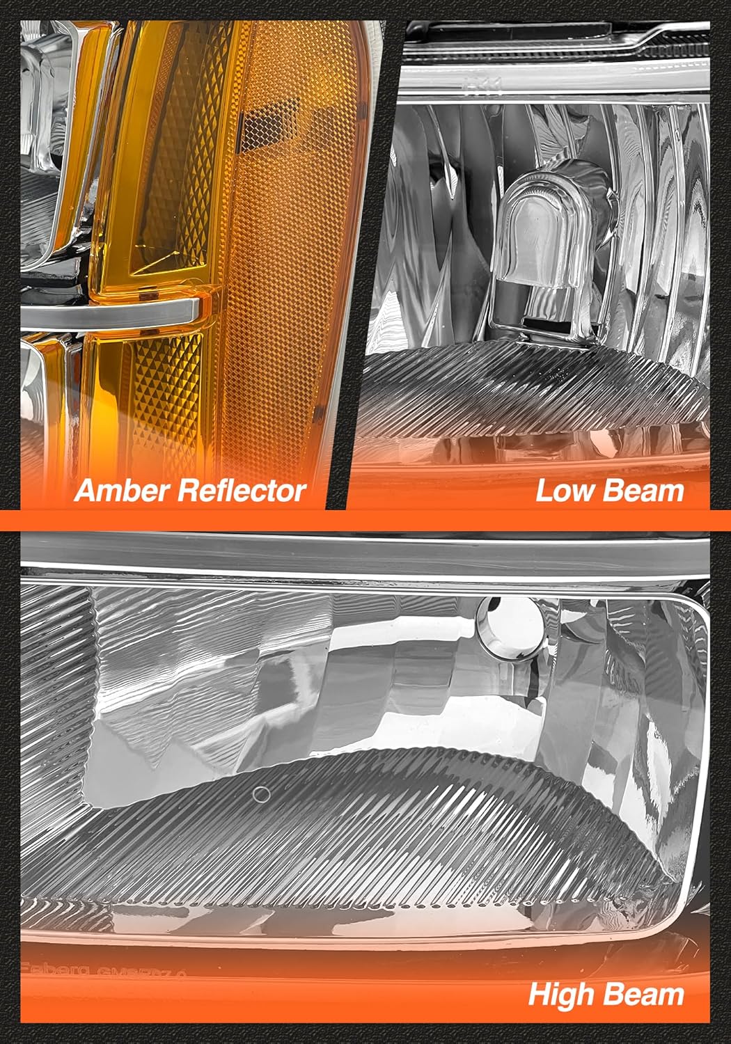 Headlights Assembly for 2007-2013 GMC Sierra 1500 | 2007-2014 Sierra 2500HD/3500HD Sierra Chrome Housing Amber Reflector Headlamp Replacement Pair (Bulbs Not included)