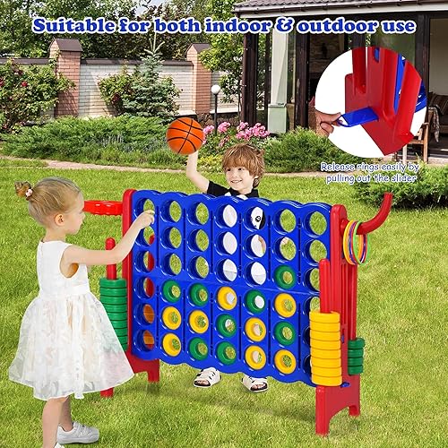 Miniatura 39 de Costzon Juego gigante gigante 4 en una fila, Jumbo de 4 en fila con aro de baloncesto, lanzamiento de anillo, deslizante de liberación rápida, 42