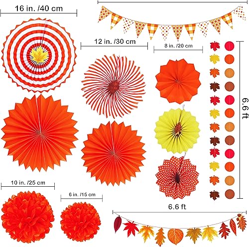 Miniatura 2 de Supla Juego de 40 decoraciones de fiesta de otoño, incluye abanicos de papel colgantes de otoño, pompones, hojas de arce de otoño, remolinos de
