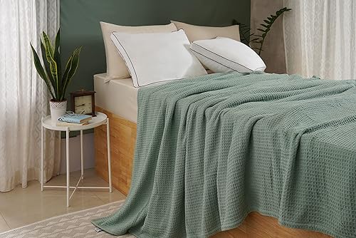 Miniatura 8 de CHATEAU HOME COLLECTION Manta King de 100 % algodón, transpirable, tamaño King, manta de gofre, manta térmica, mantas cálidas para invierno, manta