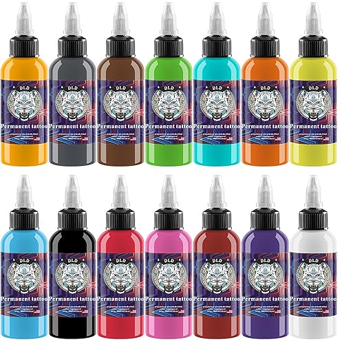 BAODELI Juego de tinta de tatuaje de 14 colores de 1 onza, calidad premium para artistas profesionales, tintas veganas orgánicas, colores brillantes