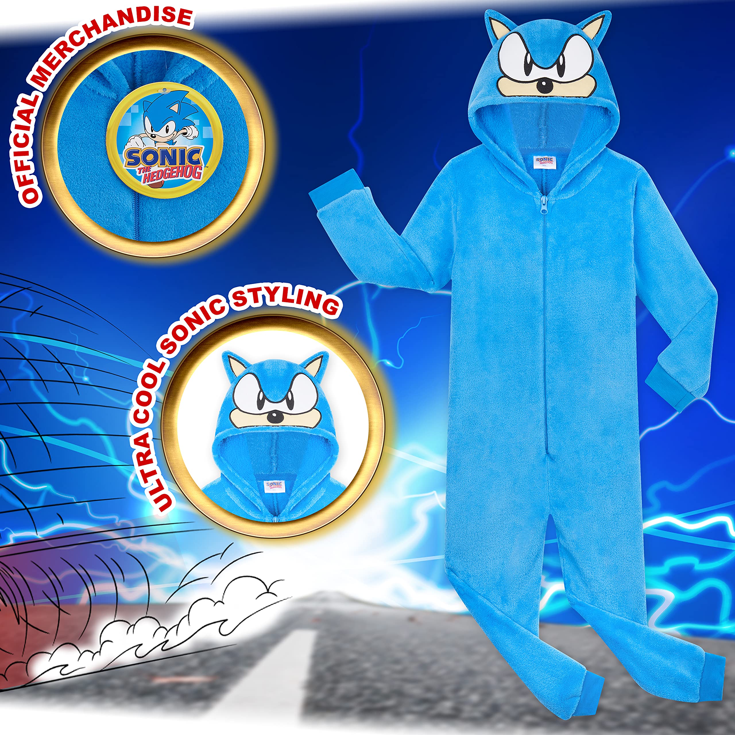 Sonic The Hedgehog Pijama Cuerpo Entero, Disfraz Sonic, Regalos para Niños 4-14 Años (5-6 Años, Azul)
