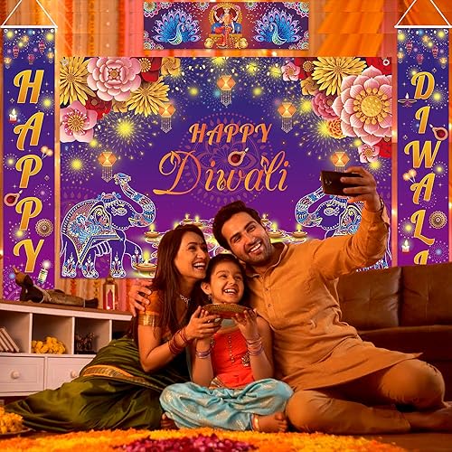 Miniatura 4 de Diwali - Decoraciones para el hogar, 6 x 4 pies, pancarta de feliz Diwali para porche, telón de fondo, festival indio Deepavali, fiesta, Pooja