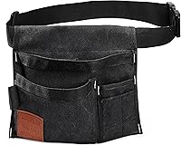 VIDARTOOLS 6-Pocket Canvas Tool Belt Pouch - Adjustable Utility Apron for Carpenters, Gardeners & Builders, Lightweight Durable Black