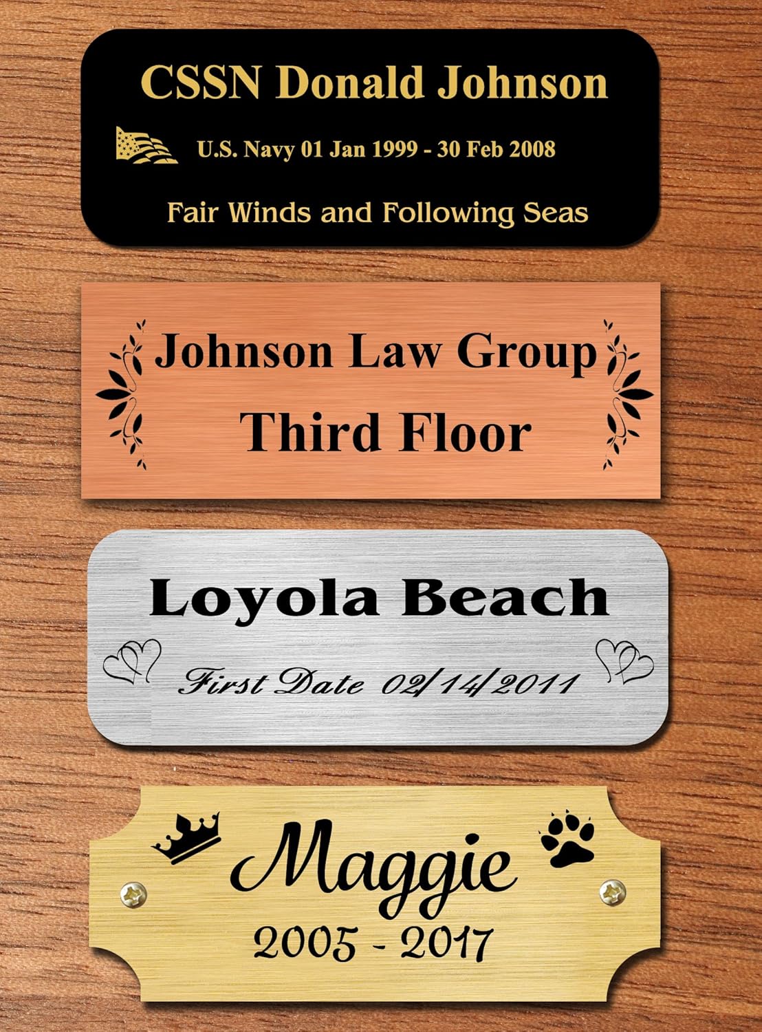 1" H x 2.5" W, Solid Satin Brass Name Plate, Personalized Custom Laser Engraved Nameplate Label Art Tag for Frames Notched Square or Round Corners, Made in USA (2.5" Wide)