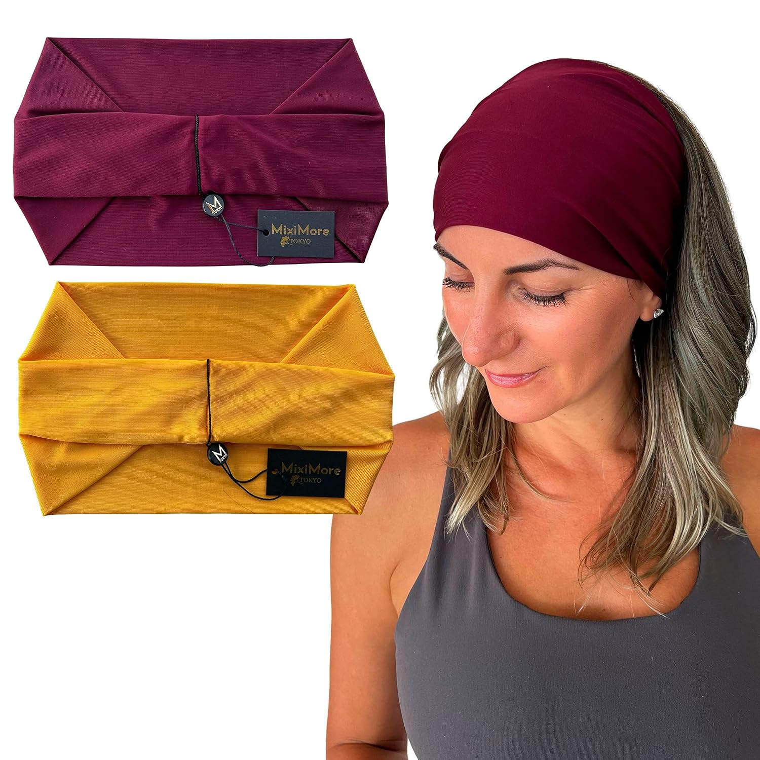 Workout Headbands for Women Sweat Wicking - Perfect for Yoga Pilates Gym or Running - Made from Premium Soft Stretchy and Cooling Yoga Fabric - Extra Wide Solid Colors Sweatbands for Women Head Fit