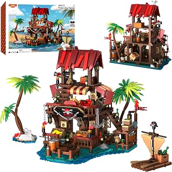 Pirate House Building Set, Pirates Wharf Supply Center Buildings Blocks for Adults Teens Kids 10+, Creative Model Kits for Decor Collection Birthday Present 856PCS