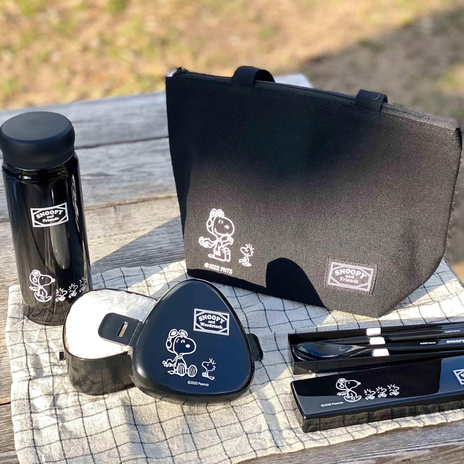 OSK CT-27 Snoopy Bento Chopsticks and Cutlery (Black) Pull Lid Combination Made in Japan