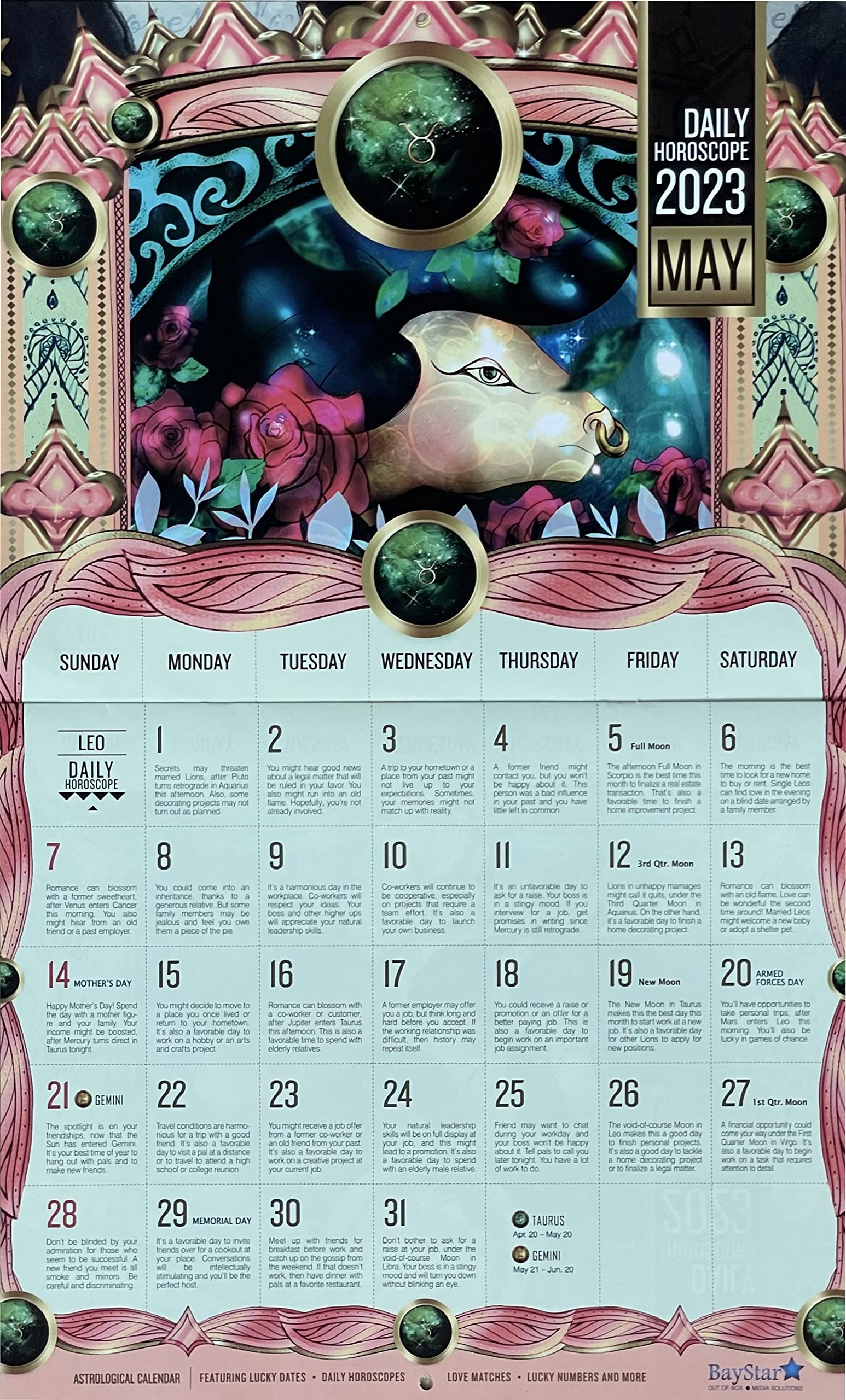 Amazon.com: 2023 Leo Monthly Wall Calendar with Daily Personalized  Horoscopes and Beautiful Custom Artwork : Office Products
