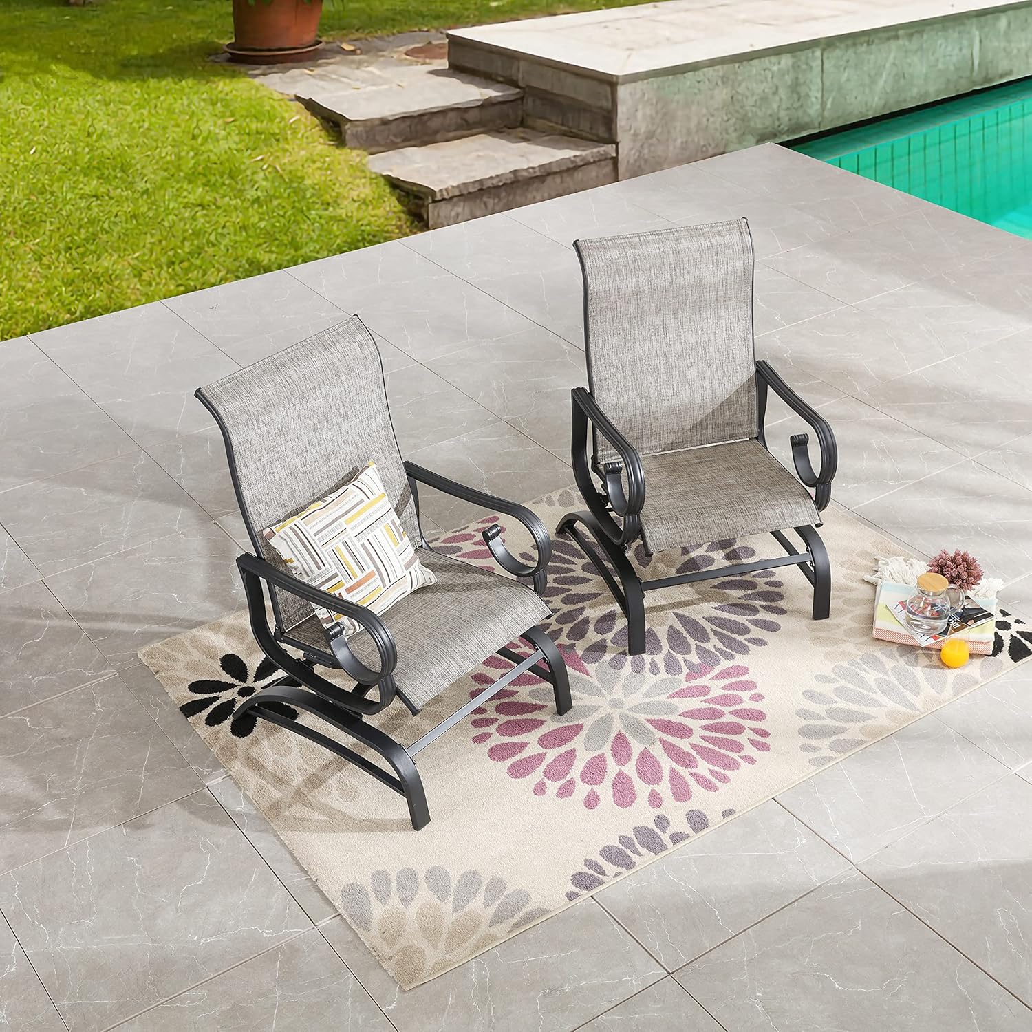 LOKATSE HOME Patio Dining Chair Set of 2 Outdoor High Backrest Metal Furniture with Textilene Mesh for Backyard Porch Garden