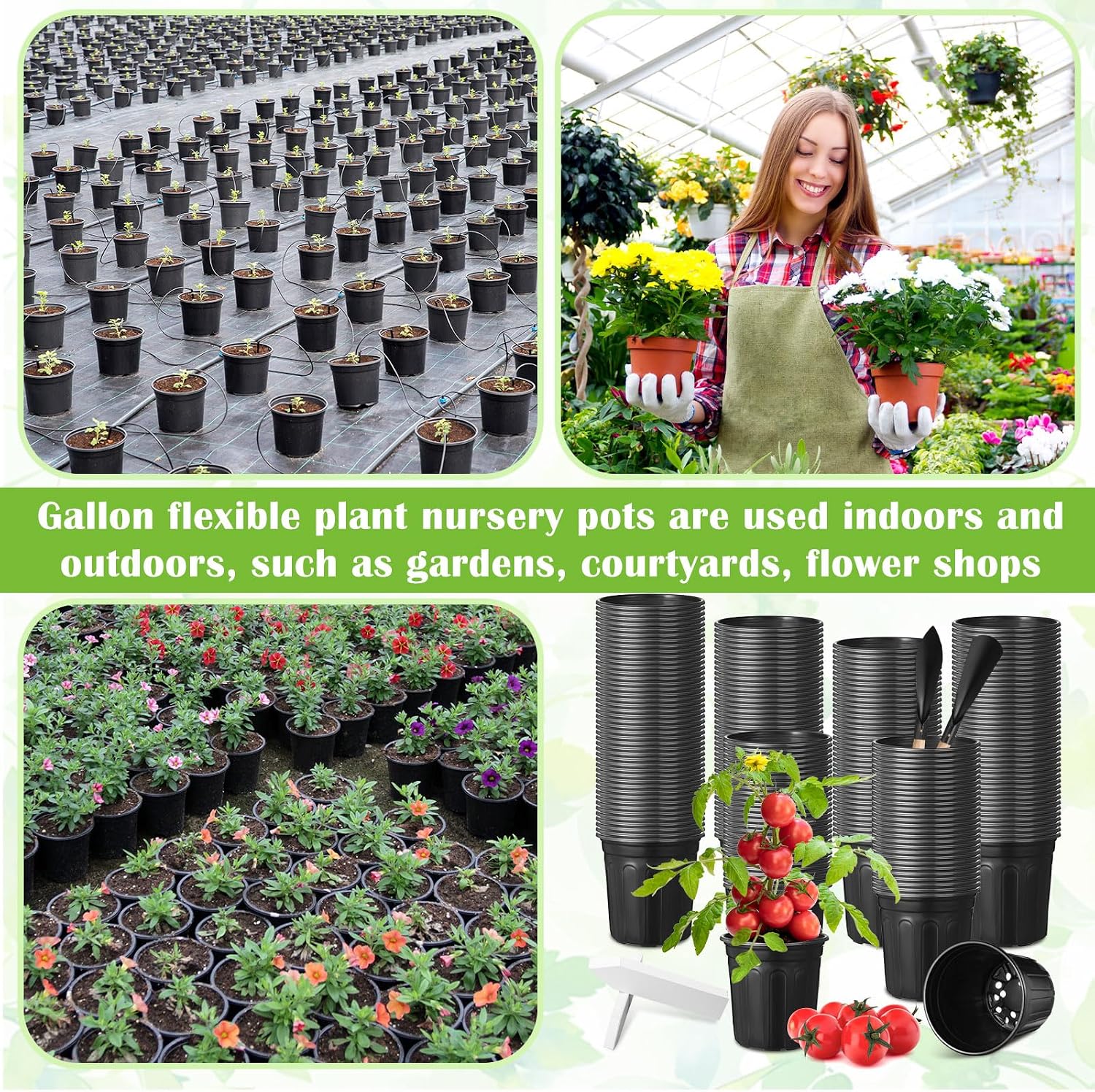 1000 Pcs 1 Gallon Plastic Plants Nursery Pots Bulk with 1000 Plant Labels, Thickened Soft Black Seedling Pots with Drainage Holes, Flower Plant Containers for Succulents Supply