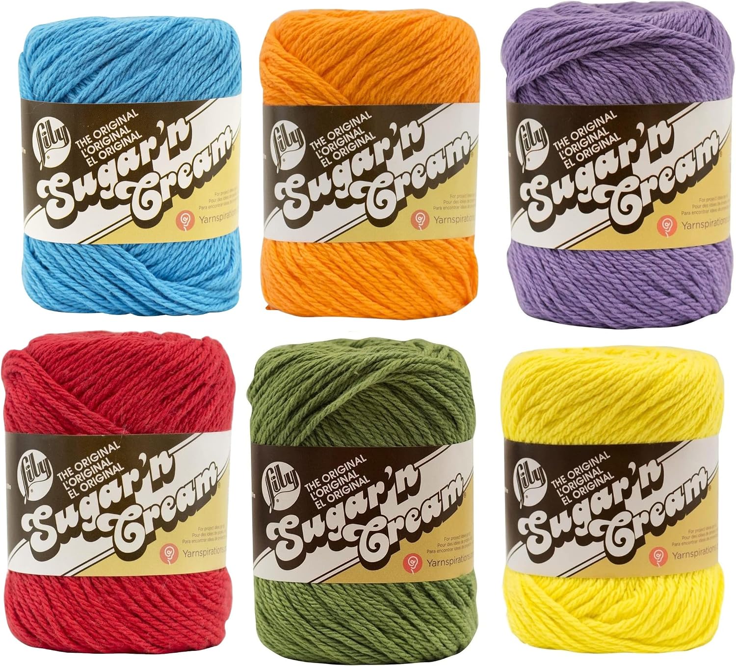 Lily Sugar n' Cream 6 Pack Bundle Solid Color Red Yellow Blue Purple Green Orange