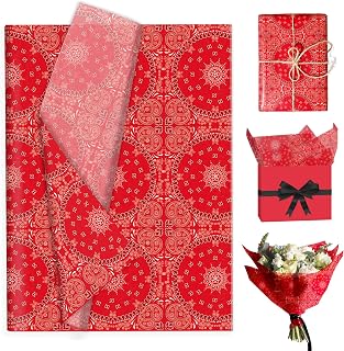 DodelyGz Paisley Pattern Tissue Paper, Red Gift Wrapping Paper for Presents, Crafts, Party Favors, Decorative Packaging, 60 Sheets, 13.8x19.7 Inch