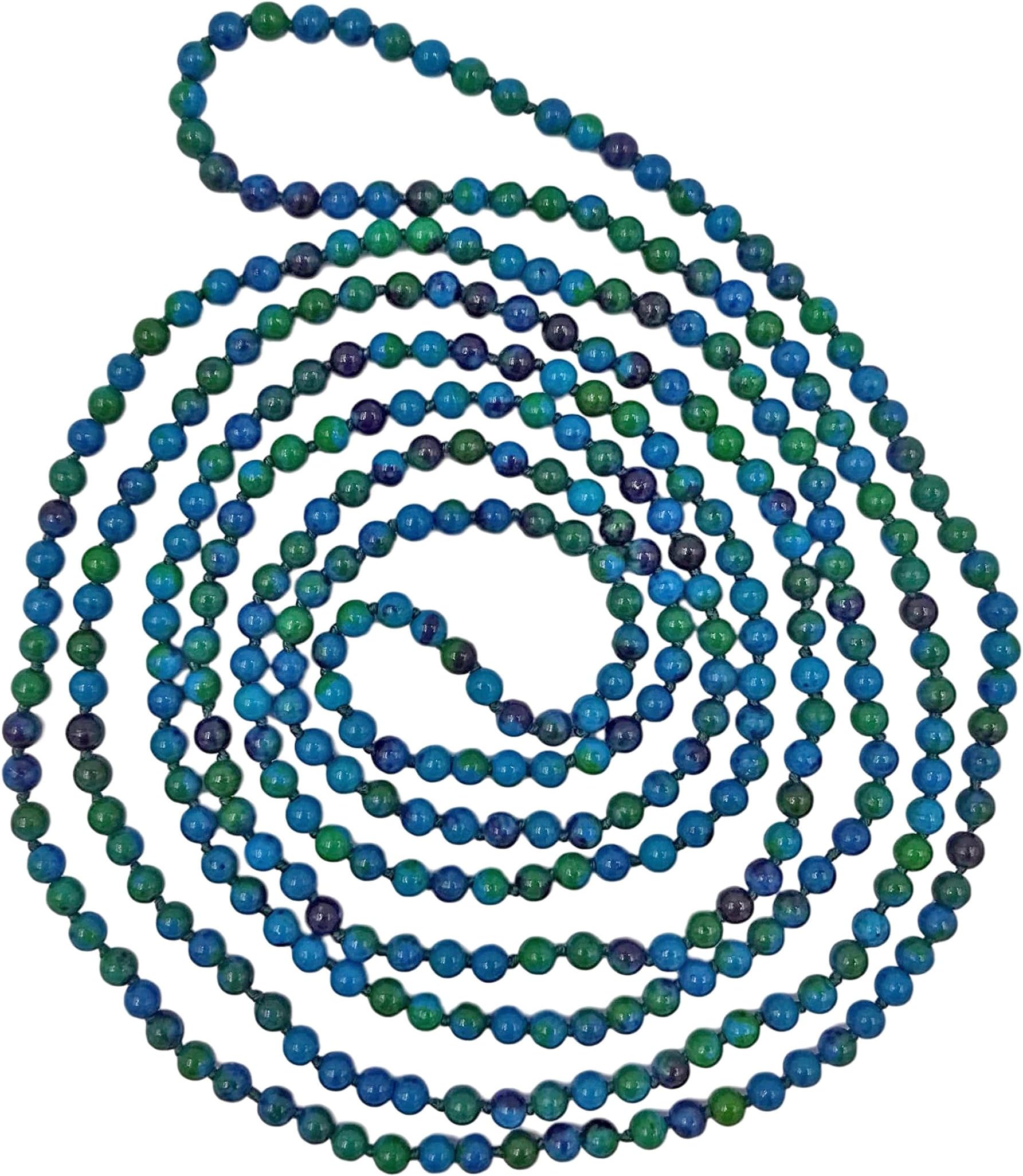 MGR MY GEMS ROCK! 4MM Petite Natural Polished Azurite Beaded Light Weight Endless Infinity Long Necklace, approx. 70-Inch Long polished chinese azurite