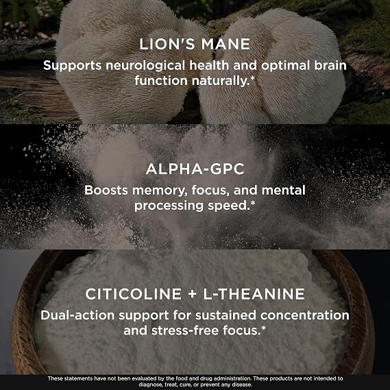 The Genius Brand Genius Mood+Focus - Nootropic Supplement with Organic Lions Mane, Alpha GPC & More for Brain Health - Memory Support & Focus Support - Non-GMO - 90 Veggie Capsules