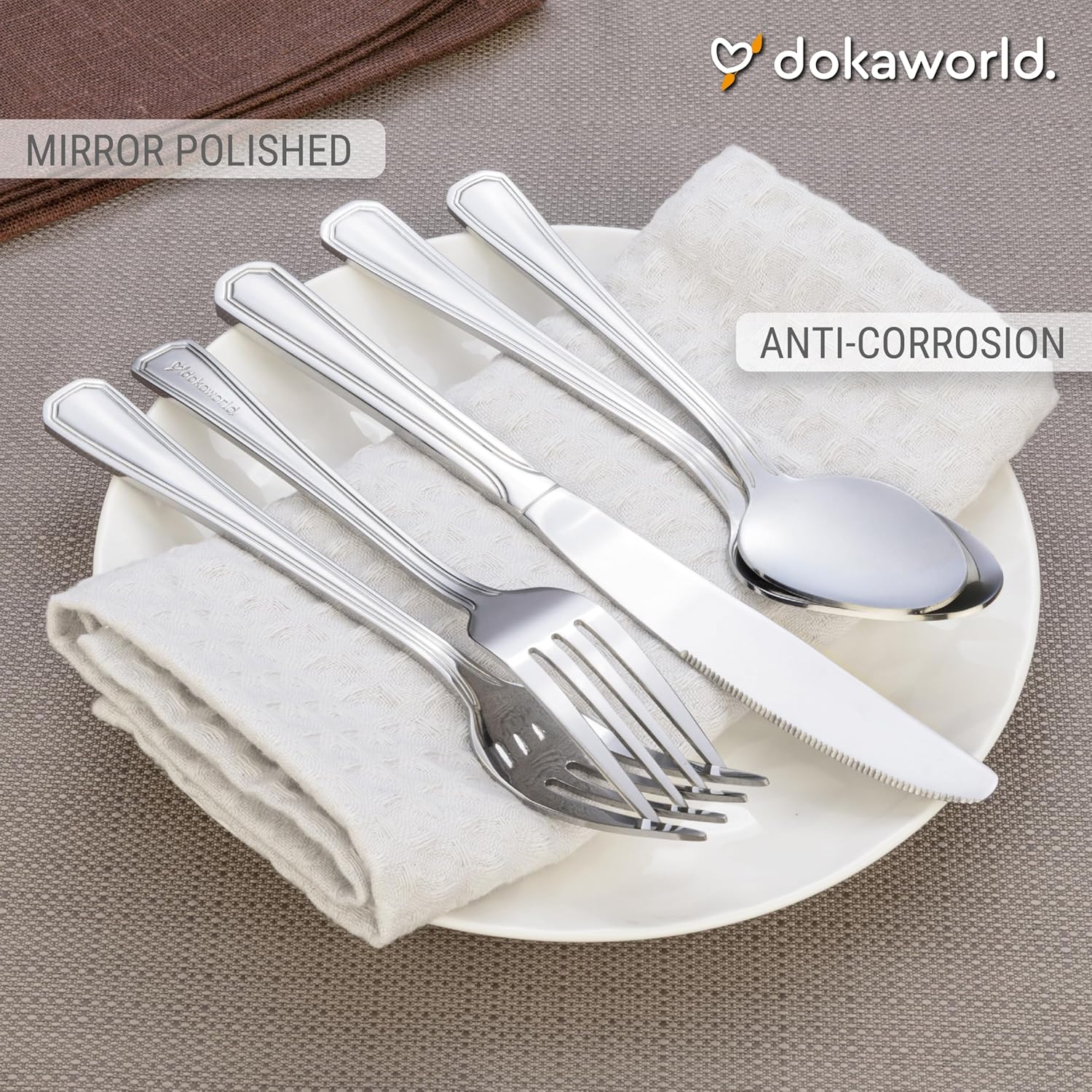 Elegant Design Flatware, Silverware Set for 4 persons, 20 Piece - Spoons, Forks, and Knives 18/10 Stainless Steel, Dishwasher Safe